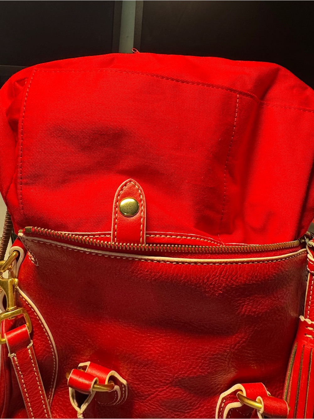 Dooney & Bourke Red Leather Satchel  Tassel Crossbody Strap Florentine Savannah - Picture 12 of 16